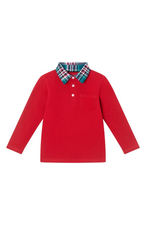 Andy & Evan Kids' Holiday Long Sleeve Polo & Pants Set In Red