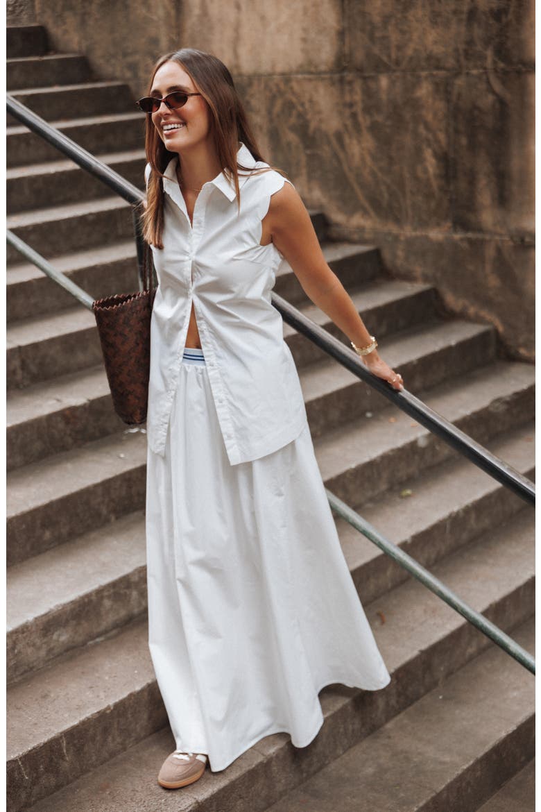 Deirdre Scalloped Sleeveless Cotton Shirt, Alternate, color, WHITE