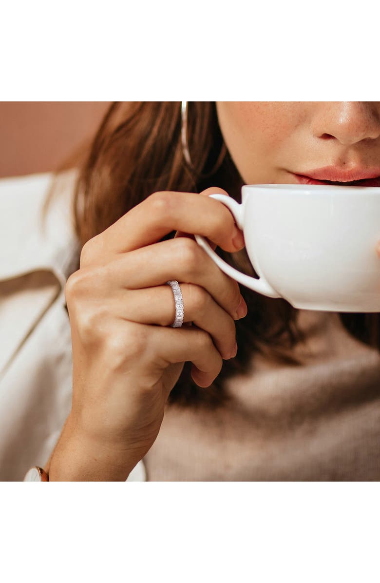 DELMAR Sterling Silver Lab Created Moissanite Eternity Ring, Alternate, color, Silver