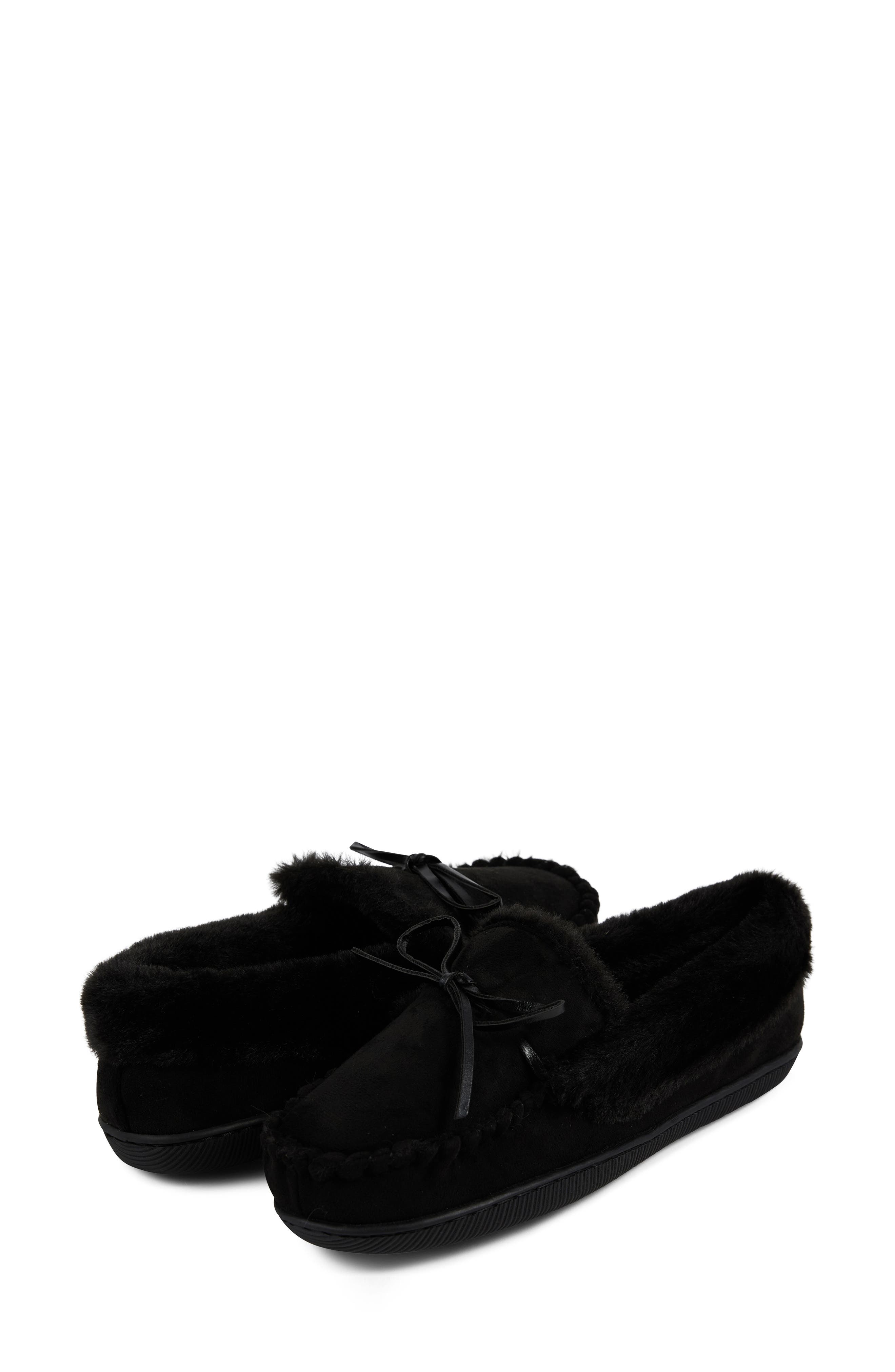 Faux Suede & Faux Fur Lined Slipper, Alternate, color, BLACK