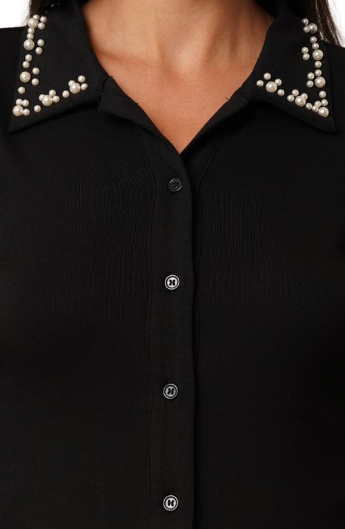 Cyrus Faux Pearl Collar Button-up Shirt In Black