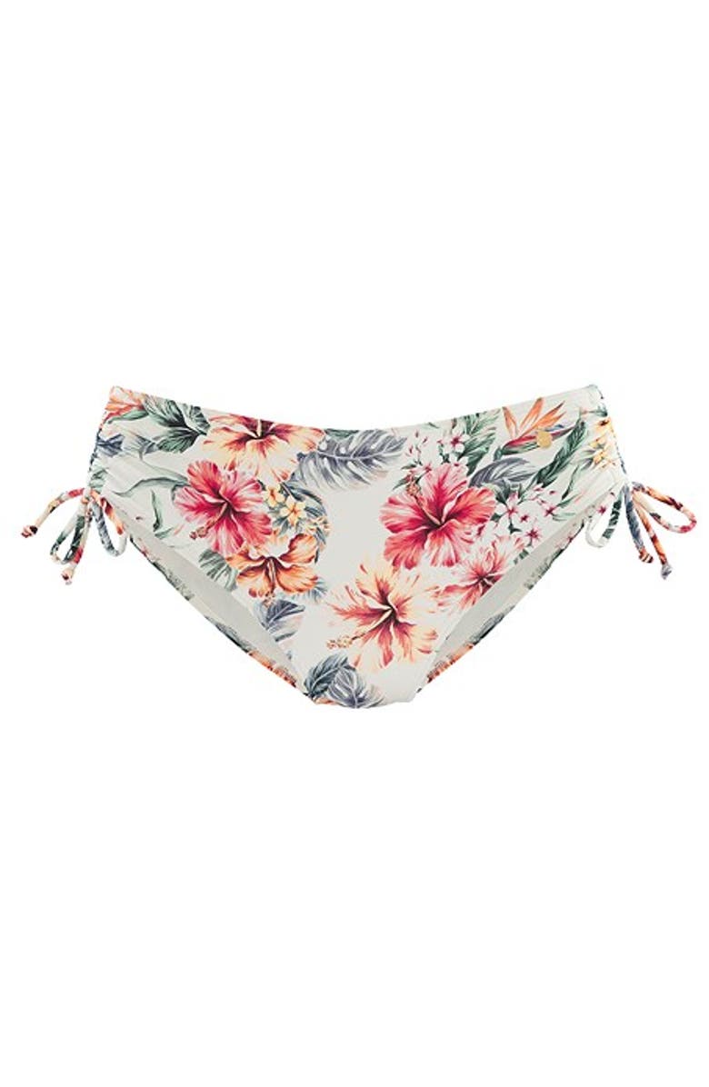LASCANA Tropical Print Mid Rise Bikini Bottom, Alternate, color, Ivory Printed