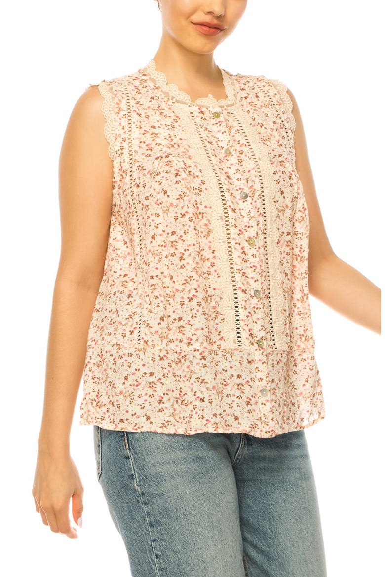 Disty Floral Lace Trim Top, Alternate, color, NATURAL