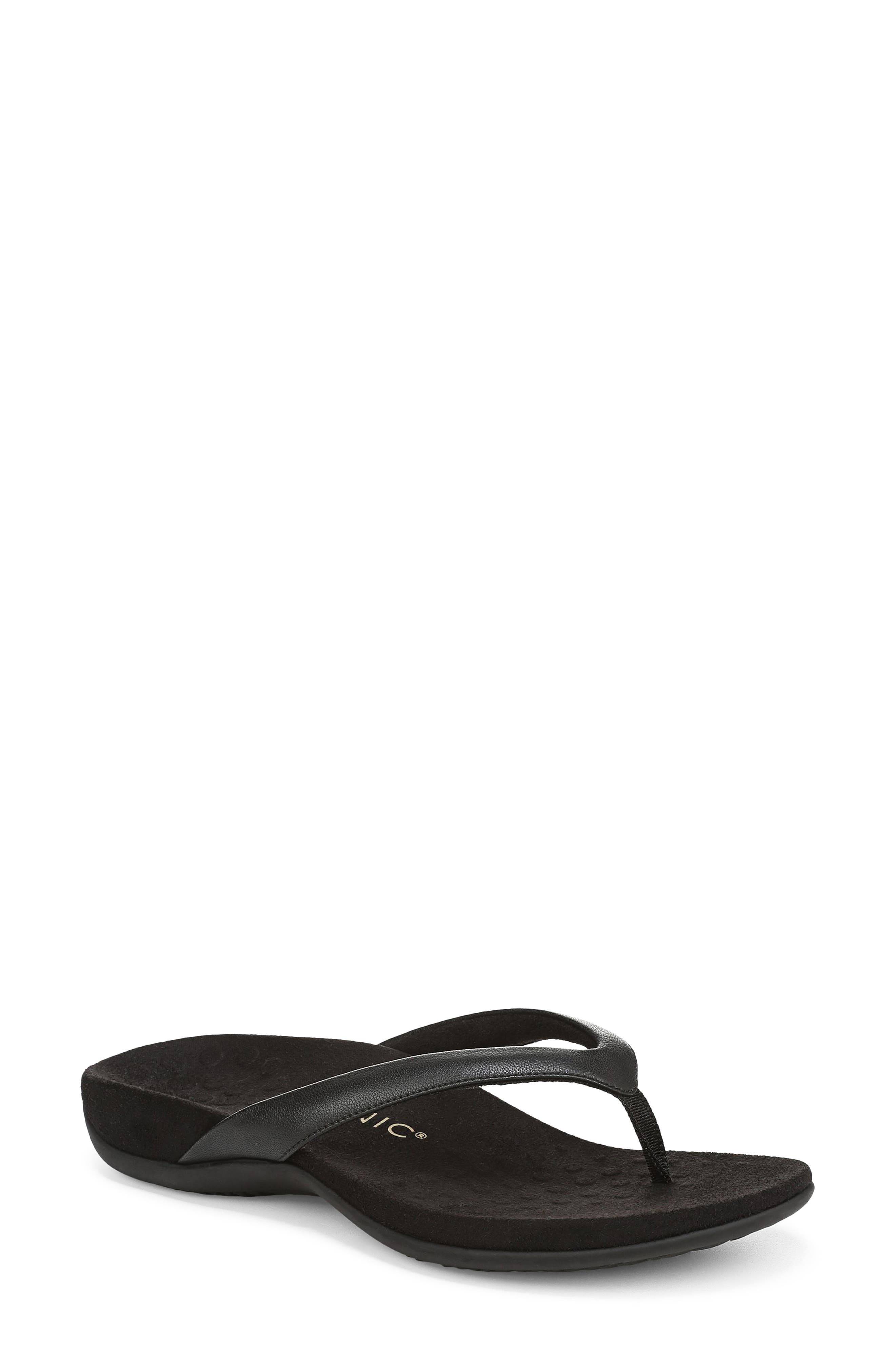Vionic Dillon Flip Flop, Main, color, Black Leather
