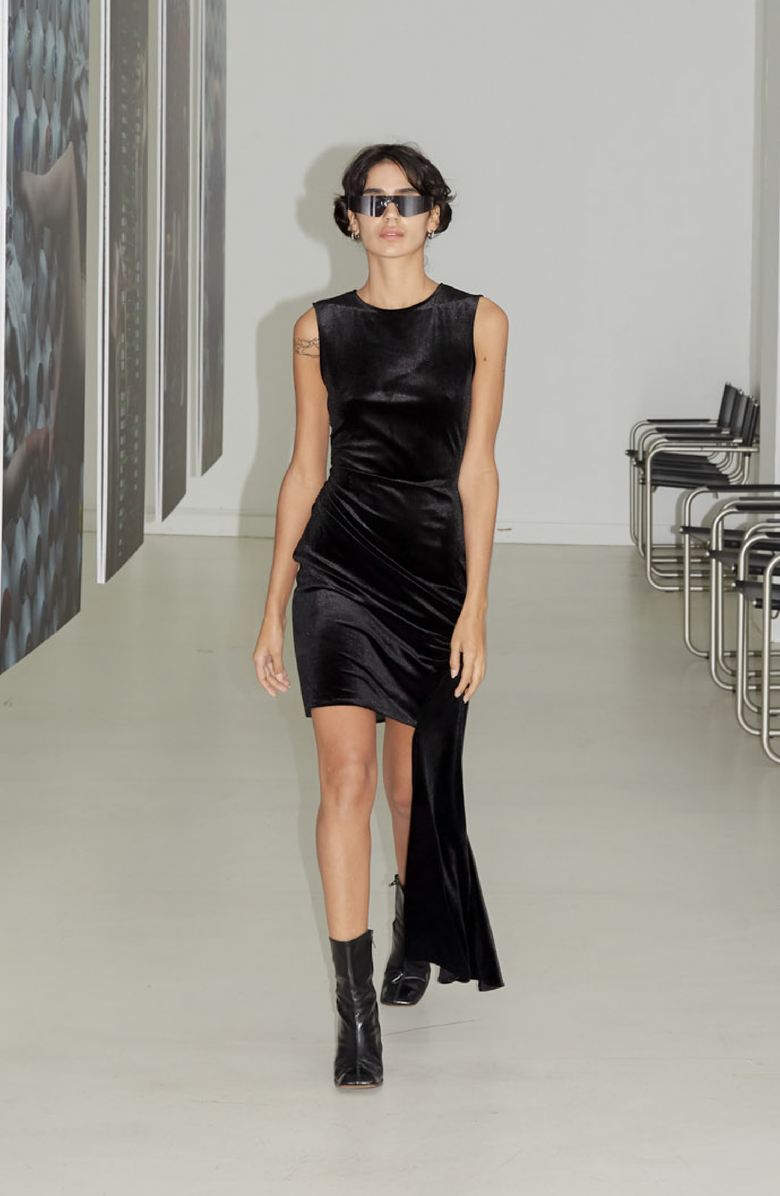 SAEMDI Velvet Side Tail Dress, Alternate, color, Black