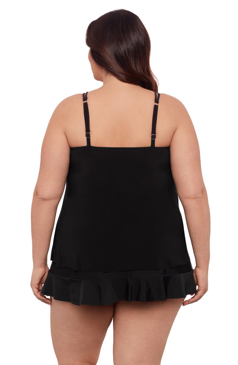 Aqua Green Plus Size Keyhole High Neck Full Coverage Adjustable Tankini Swimsuit Top, Alternate, color, Black