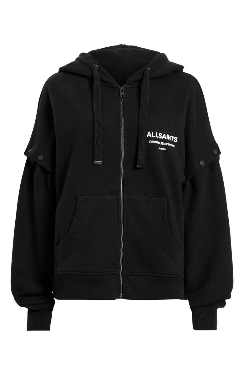 AllSaints Omnium Amphia Logo Graphic Zip Hoodie with Removable Sleeves, Alternate, color, 