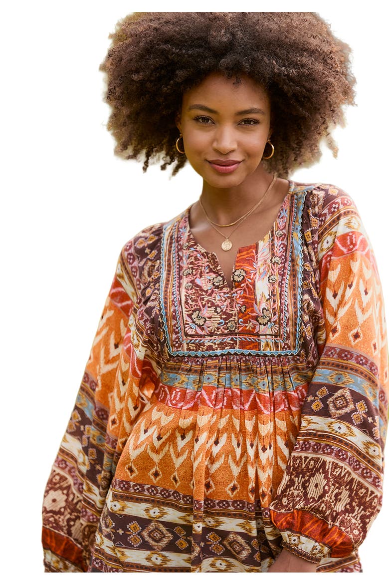 Blouson Sleeve Beaded Tunic, Main, color, RUSTIC TAPESTRY