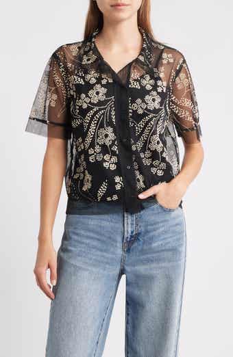 The Cotillion Embroidered Tulle Short Sleeve Button-Up Shirt