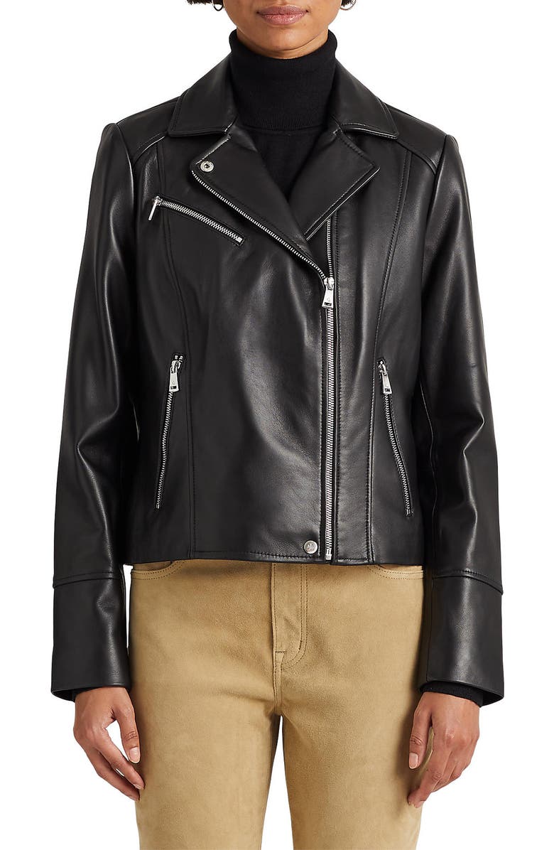 Lauren Ralph Lauren Leather Moto Jacket, Main, color, 