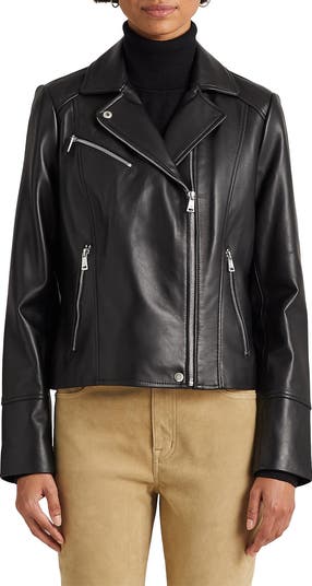 Lauren Ralph Lauren Asymmetric Leather Moto Jacket | Nordstrom