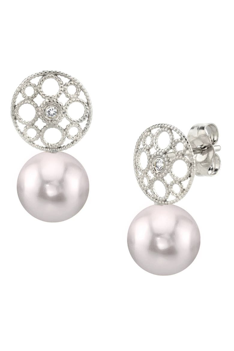Akoya Pearl & Diamond Faye Earrings, Main, color, White Gold