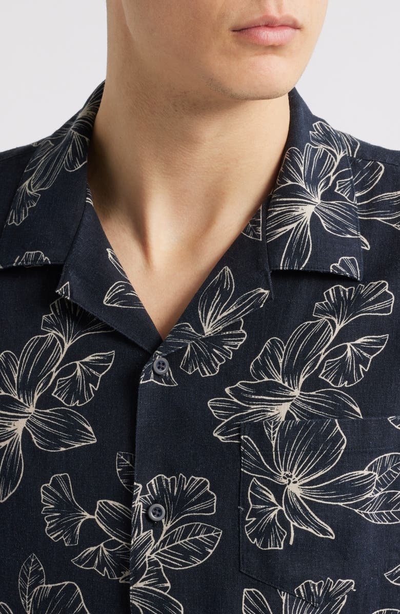 Vince Cabana Floral Short Sleeve Linen Blend Button-Up Shirt, Alternate, color, Coastal/ Light Sand