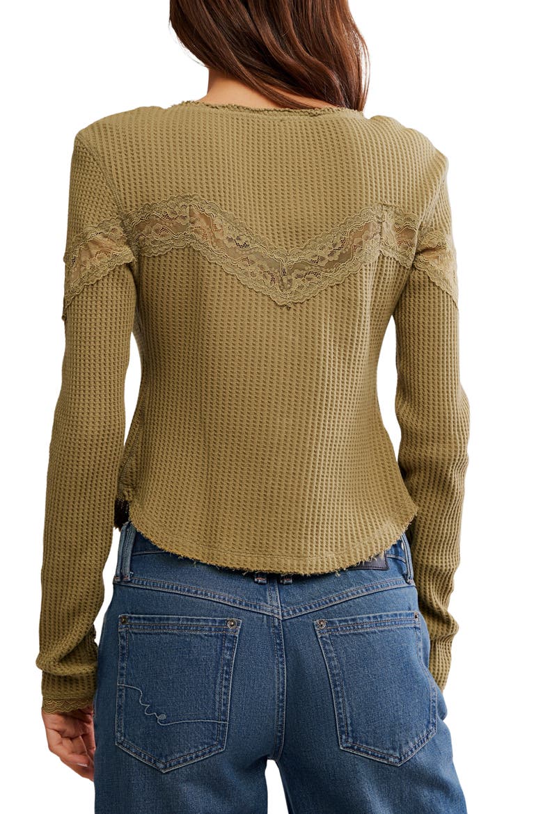 Let's Party Lace Trim Cotton Waffle Cardigan, Alternate, color, GOTHIC OLIVE
