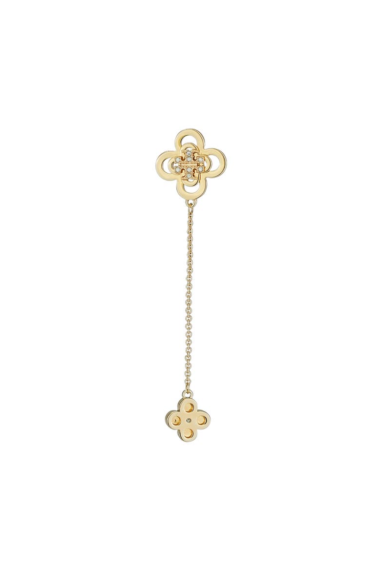 Kira Clover Front/Back Drop Earrings, Alternate, color, TORY GOLD / CRYSTAL