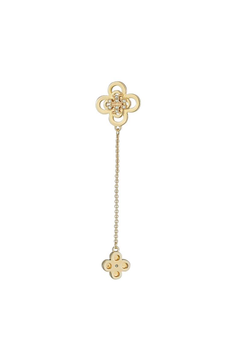 Tory Burch Kira Clover Front/Back Drop Earrings, Alternate, color, Tory Gold / Crystal