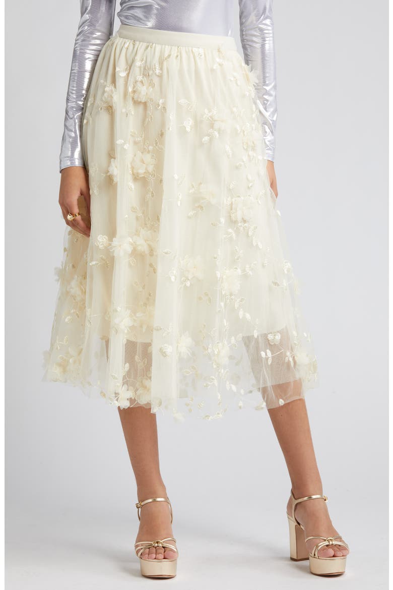 Audra Floral Appliqué Chiffon Maxi Skirt, Alternate, color, CREAM