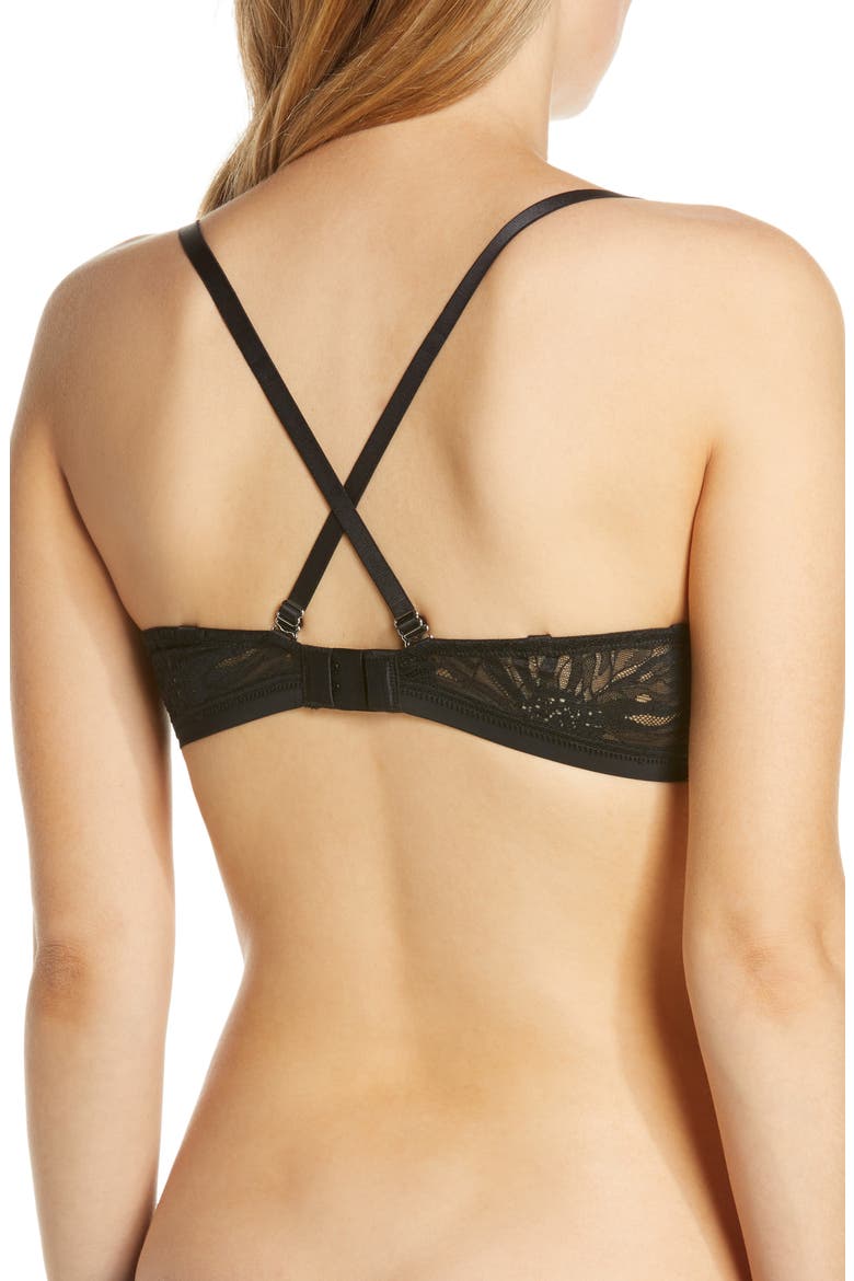Sleek Micro Lace Underwire Convertible Push-Up Bra, Alternate, color, BLACK