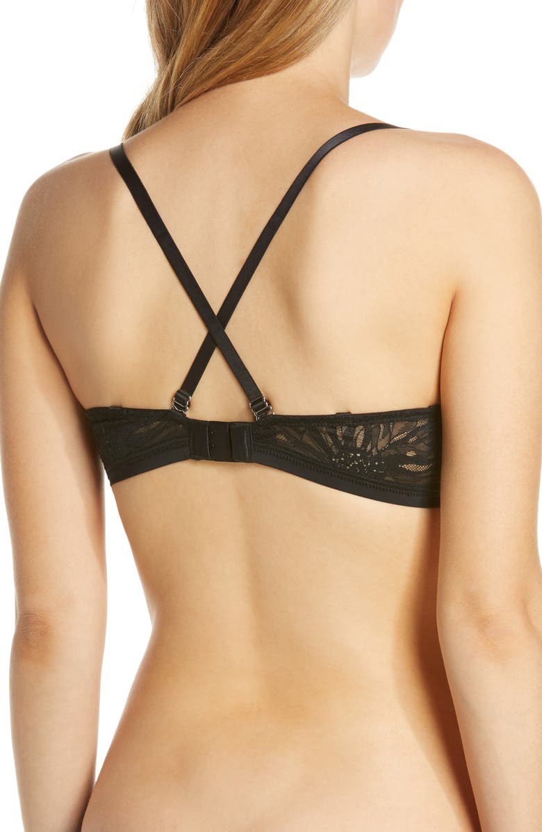 On Gossamer Sleek Micro Lace Underwire Convertible Push-Up Bra, Alternate, color, Black
