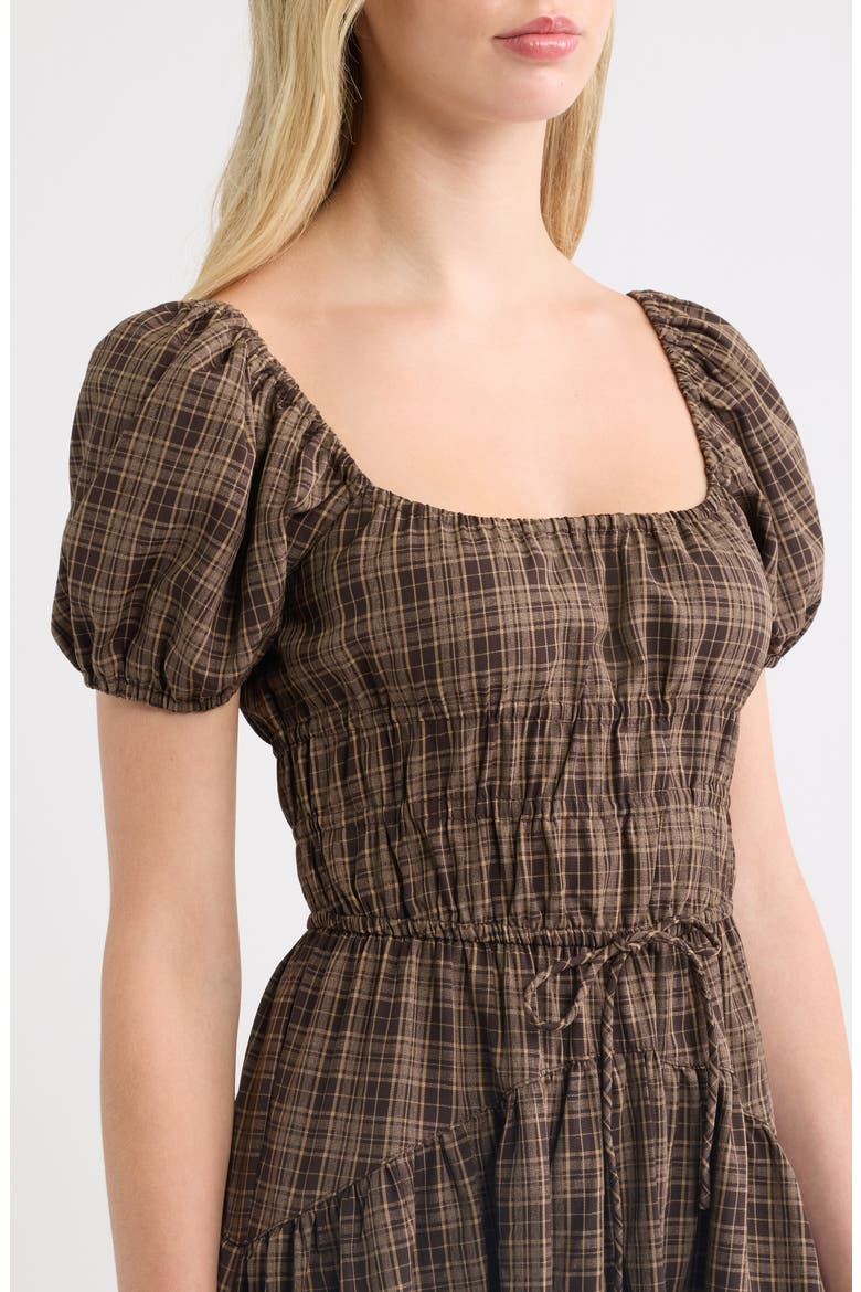 Sweetheart Neck Puff Sleeve Midi Dress, Alternate, color, MOCHA MULTI