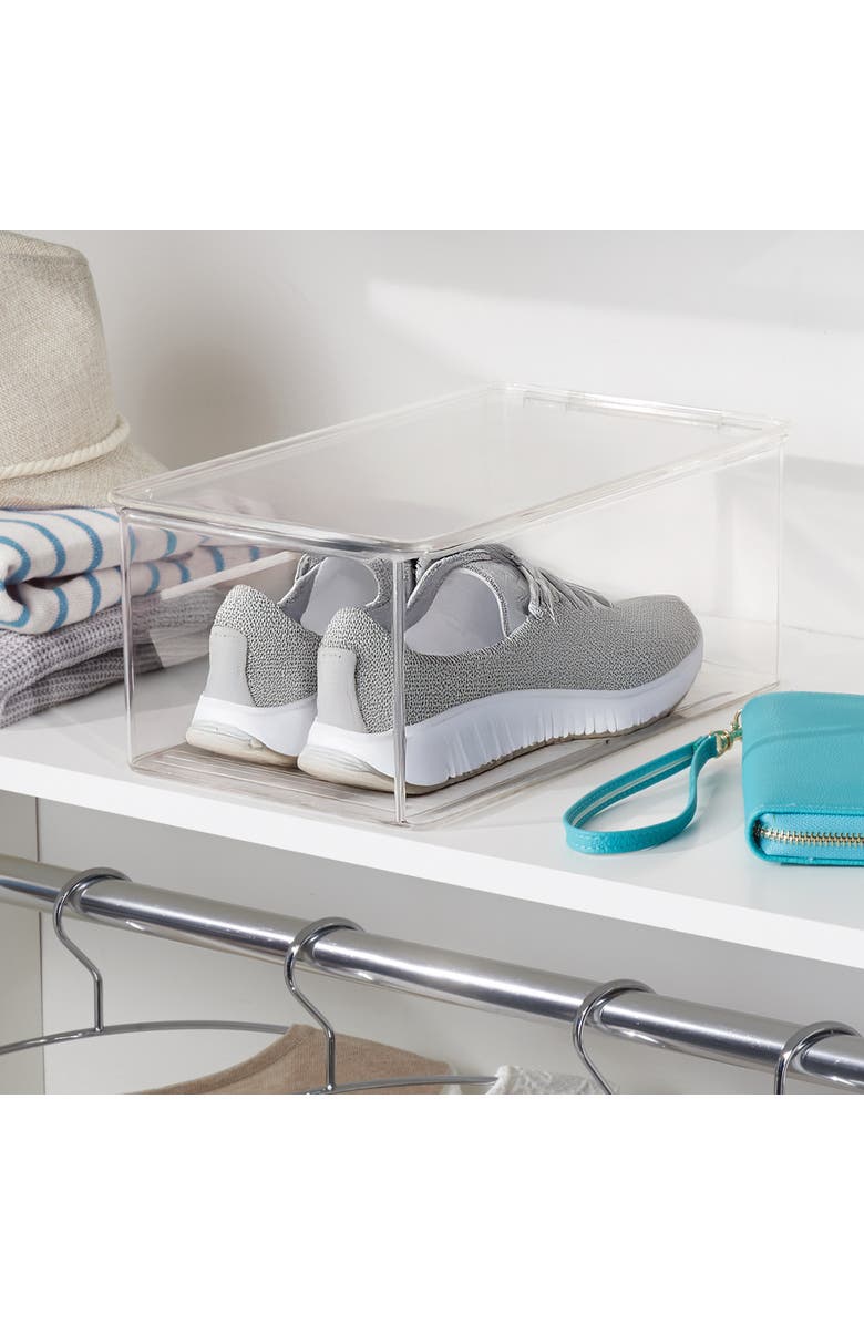 iDesign Stackable Clear Shoe Box with Hinged Lid for Wedges, Sandals, Flats - Set of 2, Alternate, color, Clear