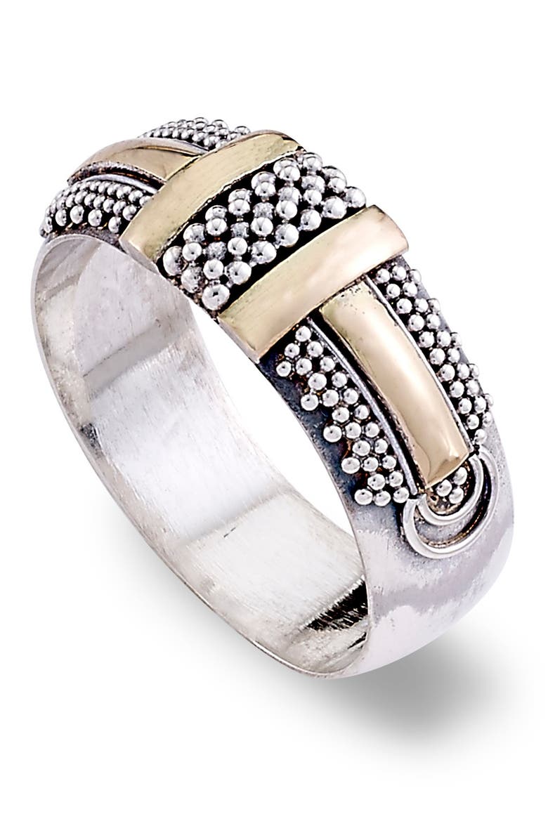 SAMUEL B. Sterling Silver & 18K Yellow Gold Beaded Design Band Ring, Main, color, 
