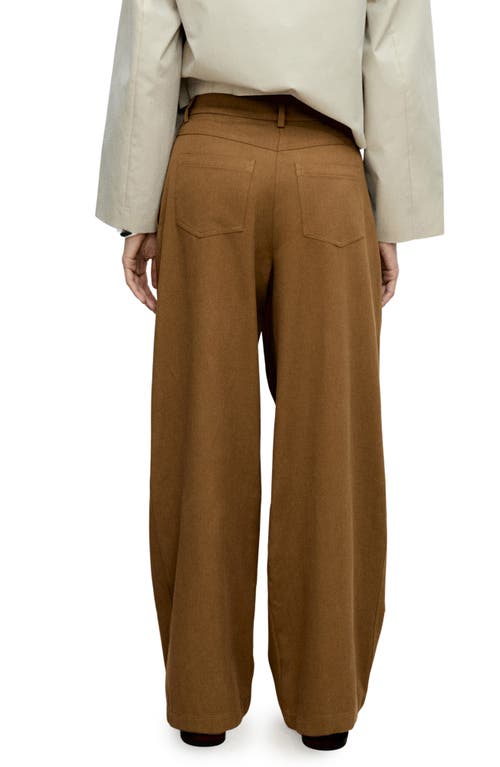 Shop Mango Wide Leg Cotton Blend Pants In Tobacco Brown