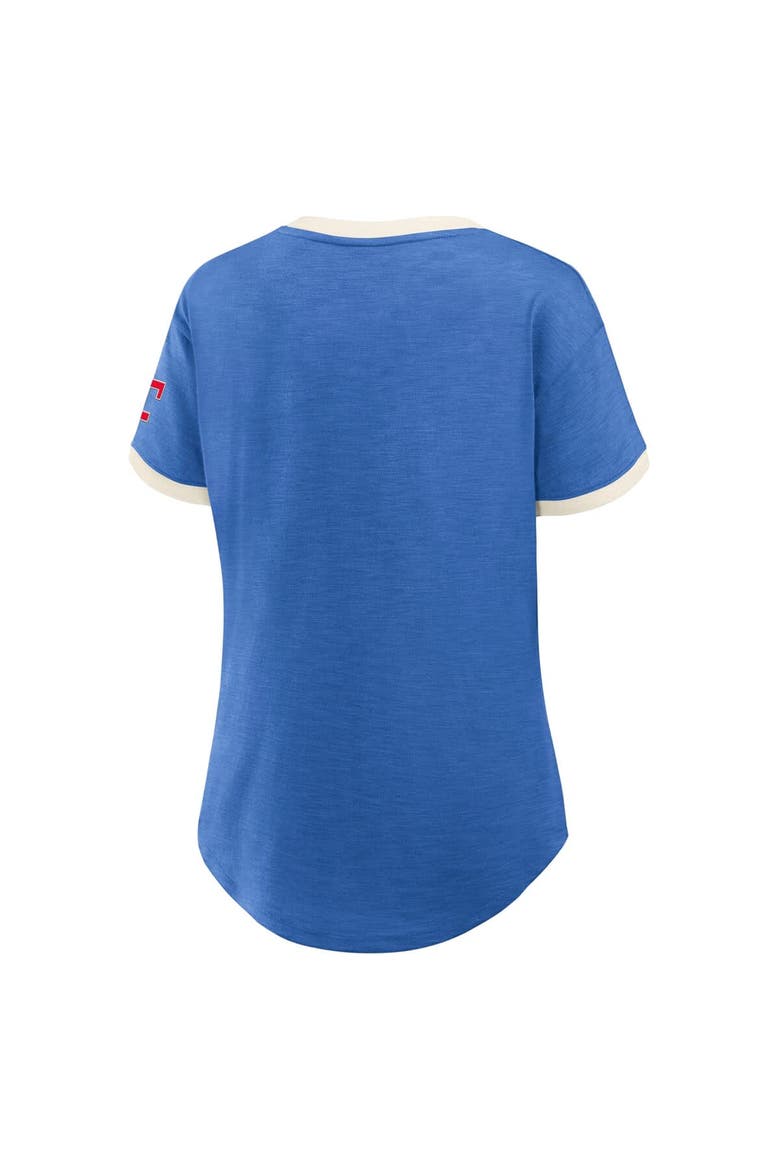 Women's Fanatics Royal Texas Rangers Relaxed Fit Vintage Play​ Slub V-Neck Fashion Top, Alternate, color, Royal
