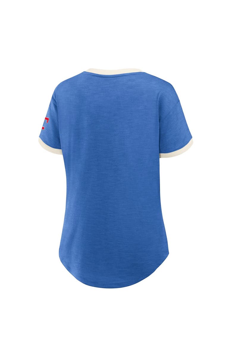 FANATICS Women's Fanatics Royal Texas Rangers Relaxed Fit Vintage Play Slub V-Neck Fashion Top, Alternate, color, Royal