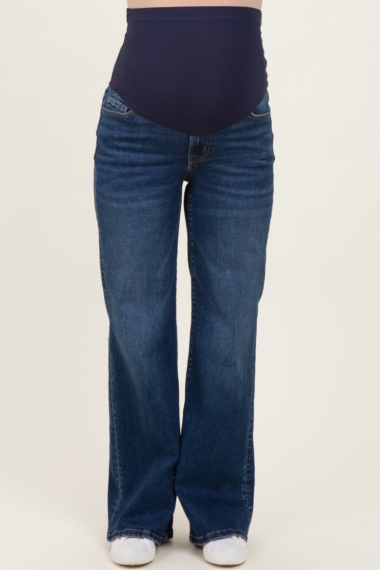 Dark Wash Relaxed Wide Leg Maternity Jeans, Alternate, color, Navy Blue