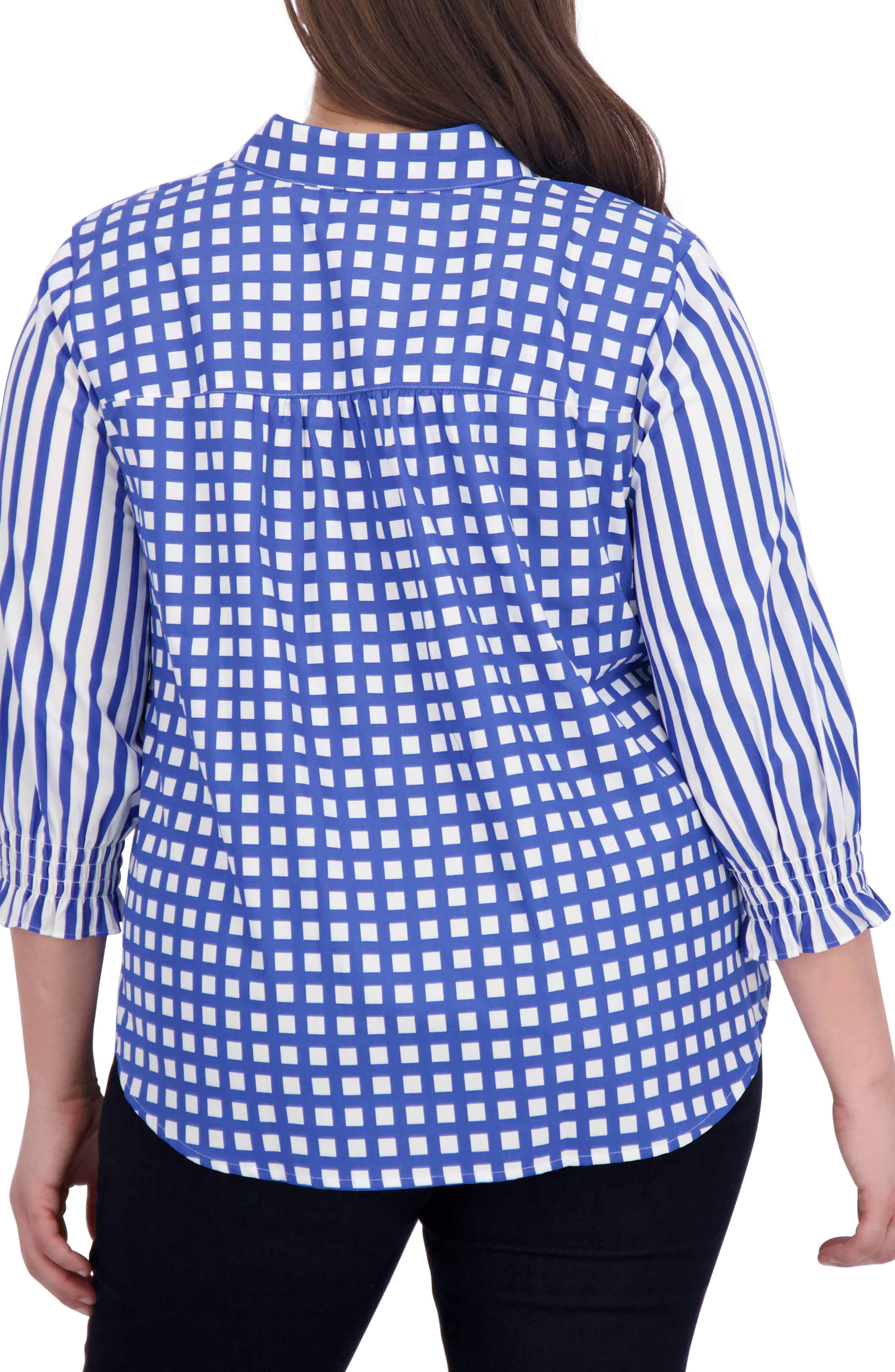 Olivia Gingham Stripe Ruffle Sleeve Button-Up Shirt - image 2