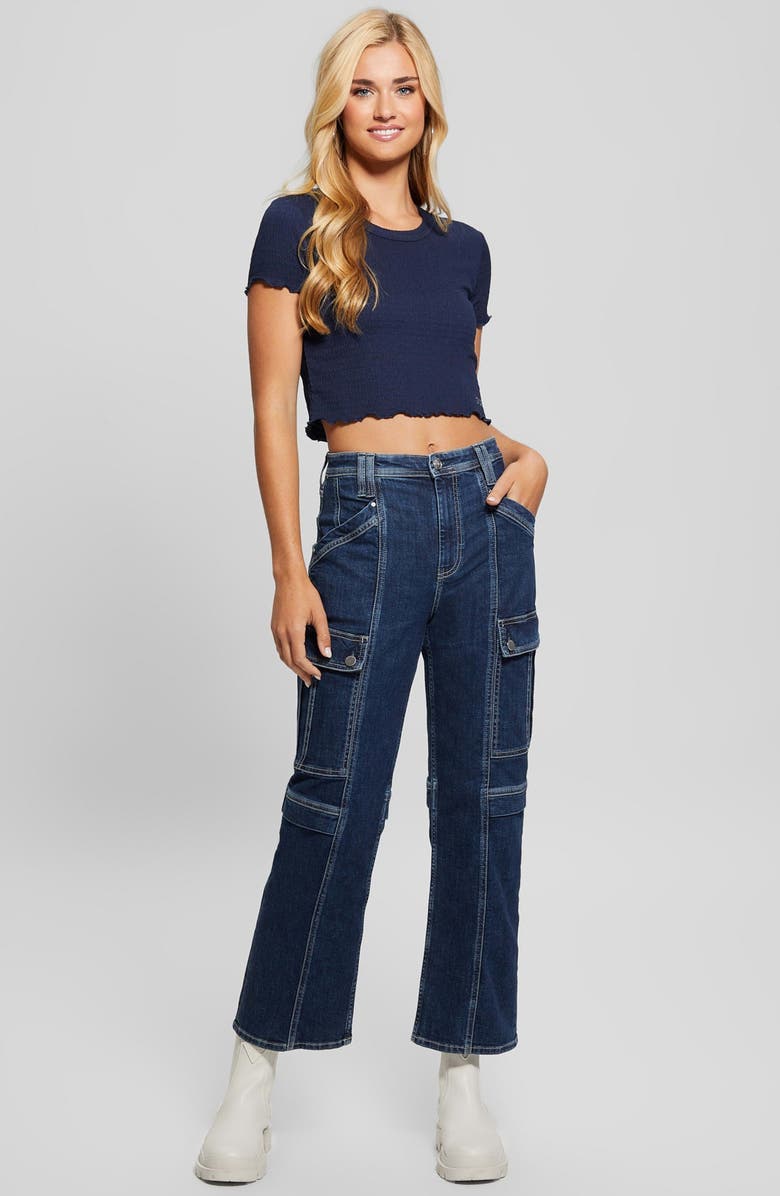 GUESS '80s High Waist Crop Cargo Jeans, Alternate, color, 