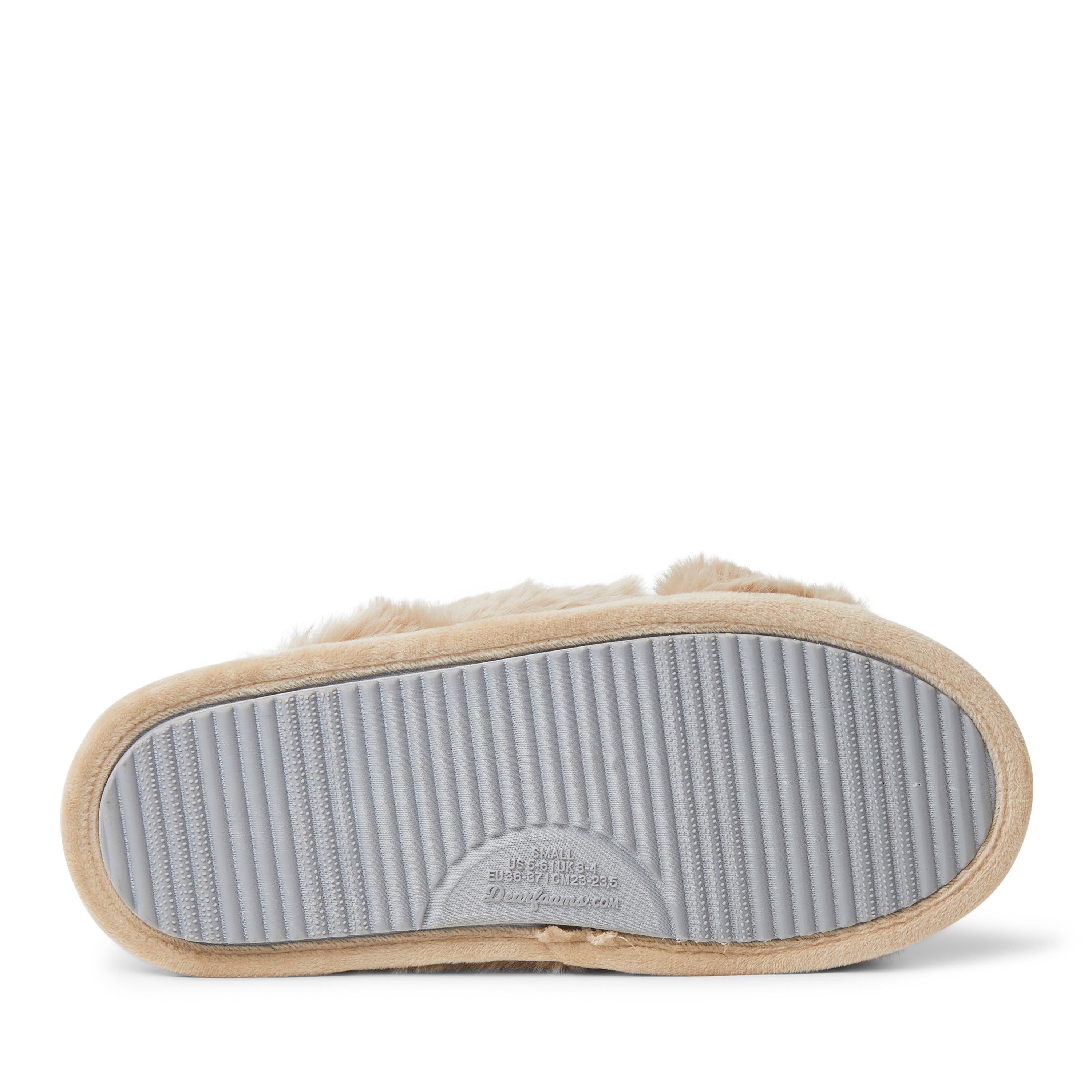 DEARFOAMS Jessica Furry Crossband Slide Slipper, Alternate, color, Latte