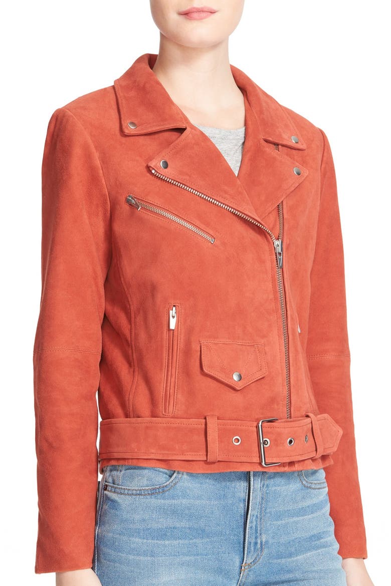 'Jayne' Suede Moto Jacket, Alternate, color, RUST