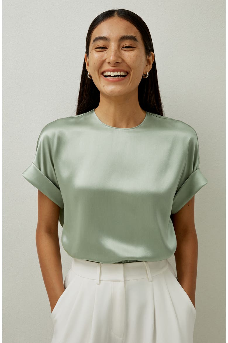 Women's Contemporary Oversized Silk Top, Alternate, color, Pale Turquoise