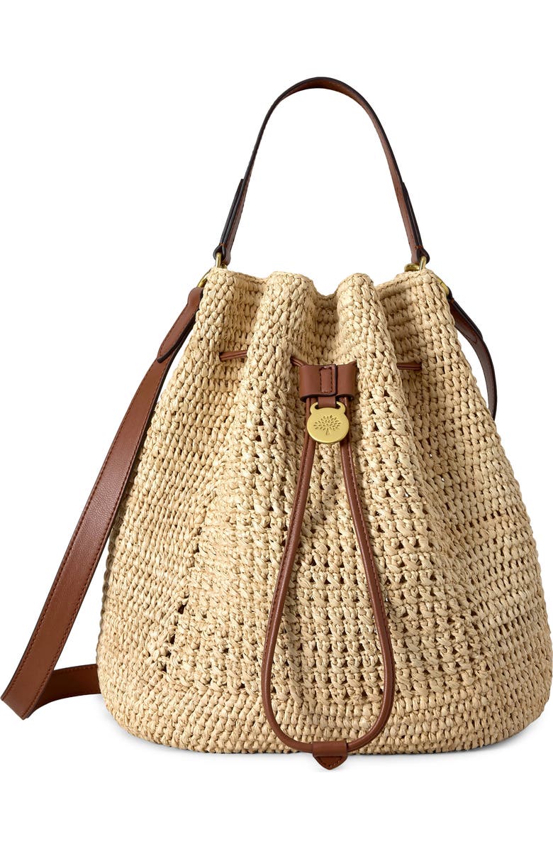 Mulberry Crochet Raffia Bucket Bag, Main, color, Natural