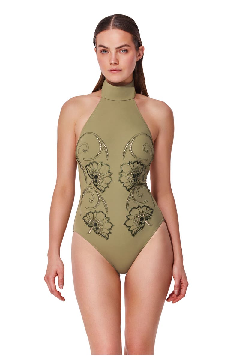 Gottex Hokkaido Mock Neck One Piece, Main, color, Light-Olive