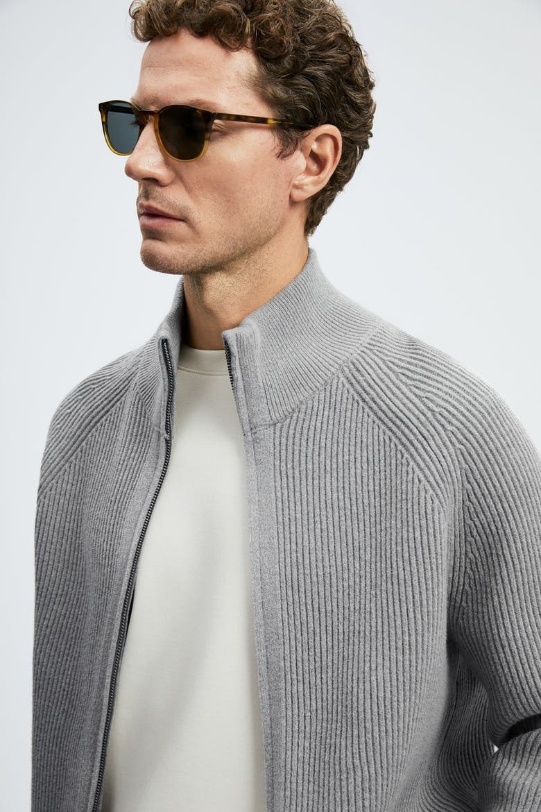 Men's Full Zip Cardigan Sweater, Alternate, color, Gray Melange