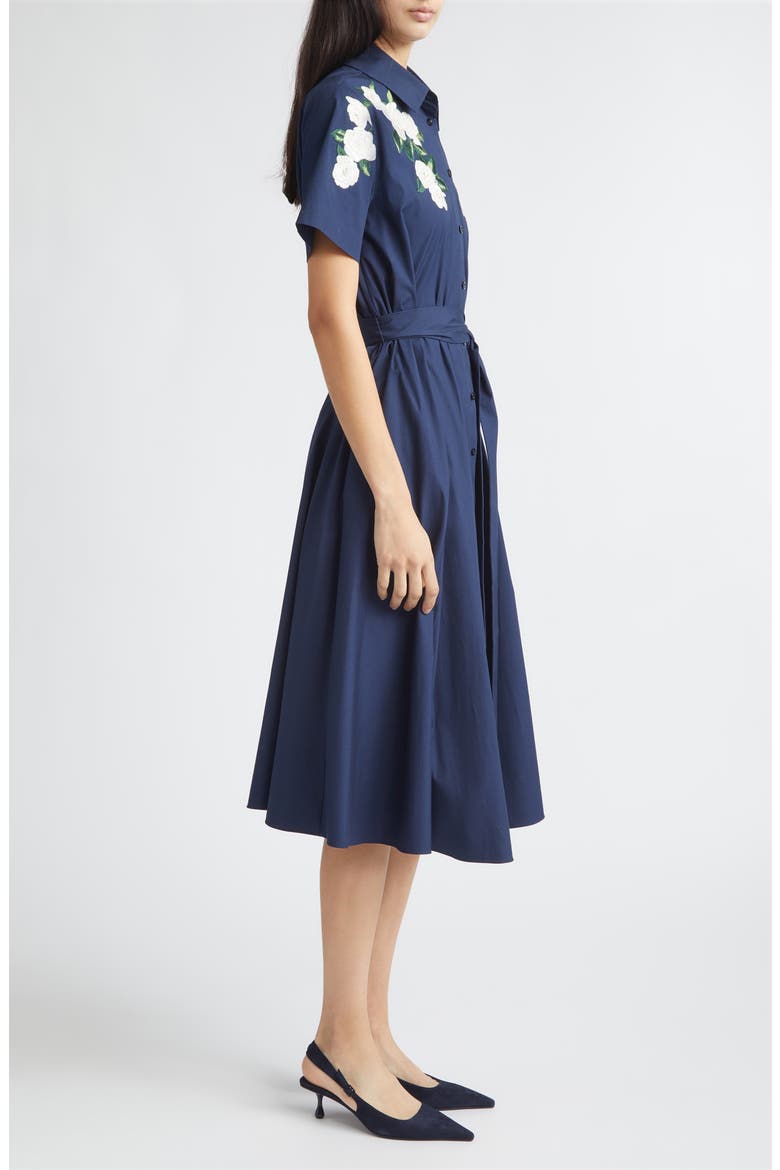 Floral Embroidered Midi Stretch Cotton Shirtdress, Alternate, color, MIDNIGHT