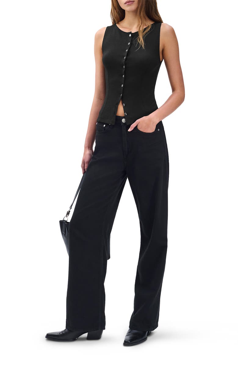 rag & bone The Knit Boat Neck Button Front Tank, Alternate, color, Black