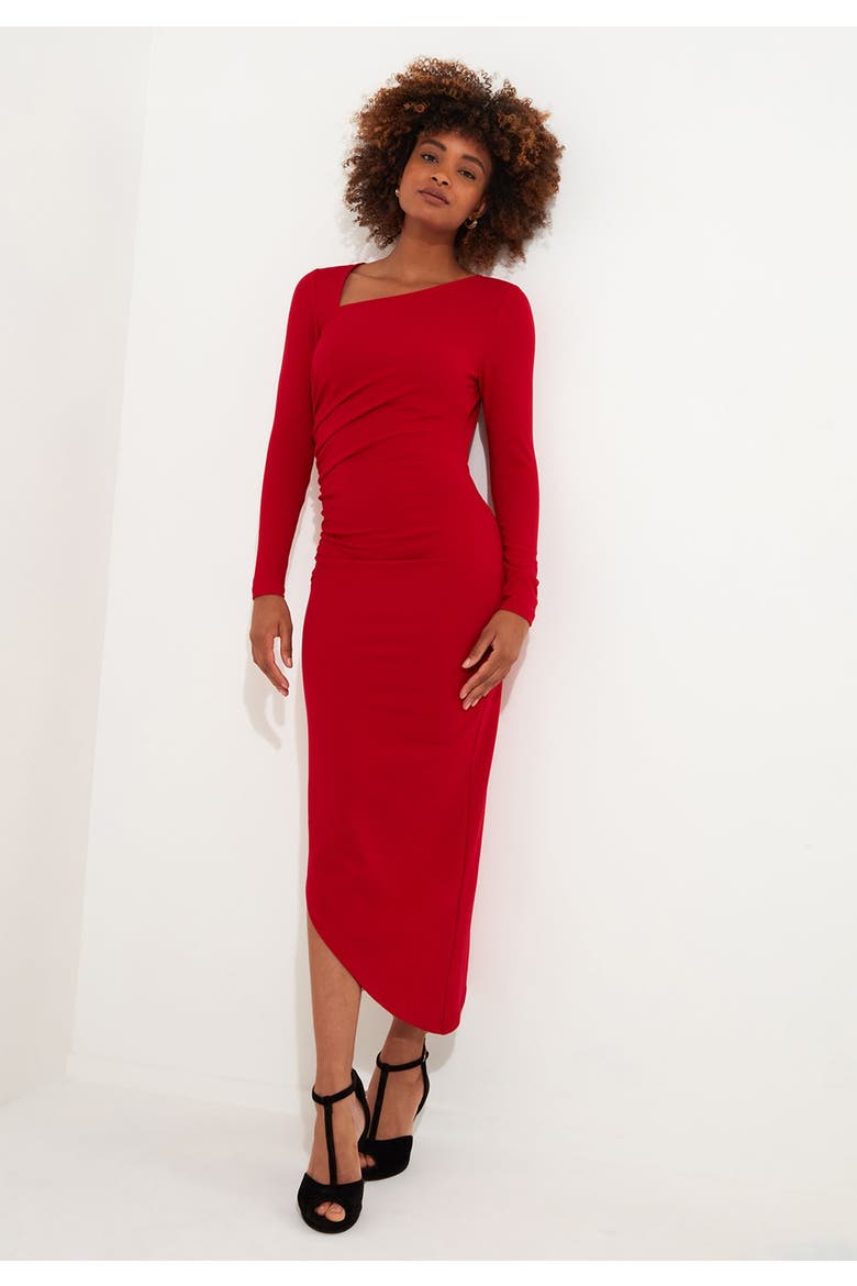 Asymmetrical Midi Dress, Alternate, color, CLASSIC RED
