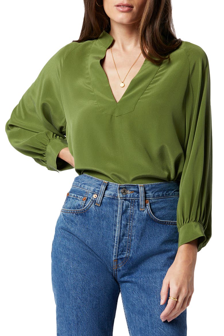 Perci Split Neck Silk Blouse, Main, color, PESTO