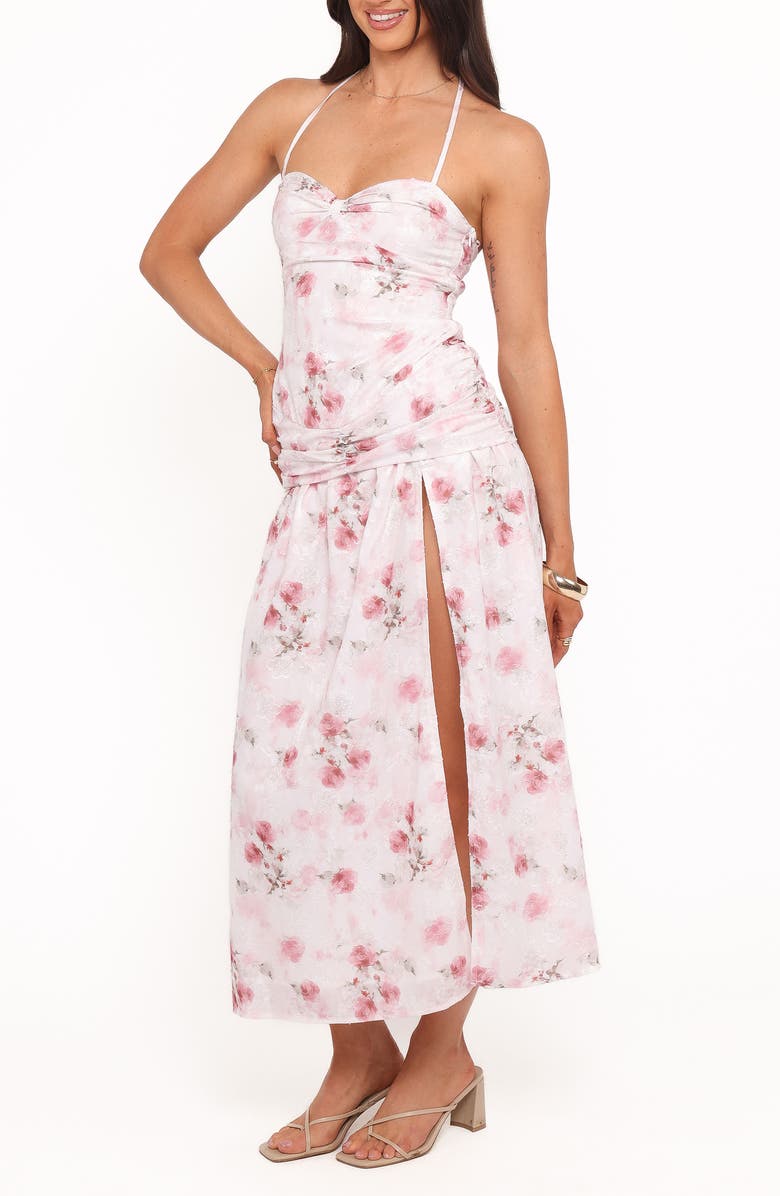 Petal & Pup Lelia Floral Pritn Ruched Halter Maxi Dress, Alternate, color, Pink Floral