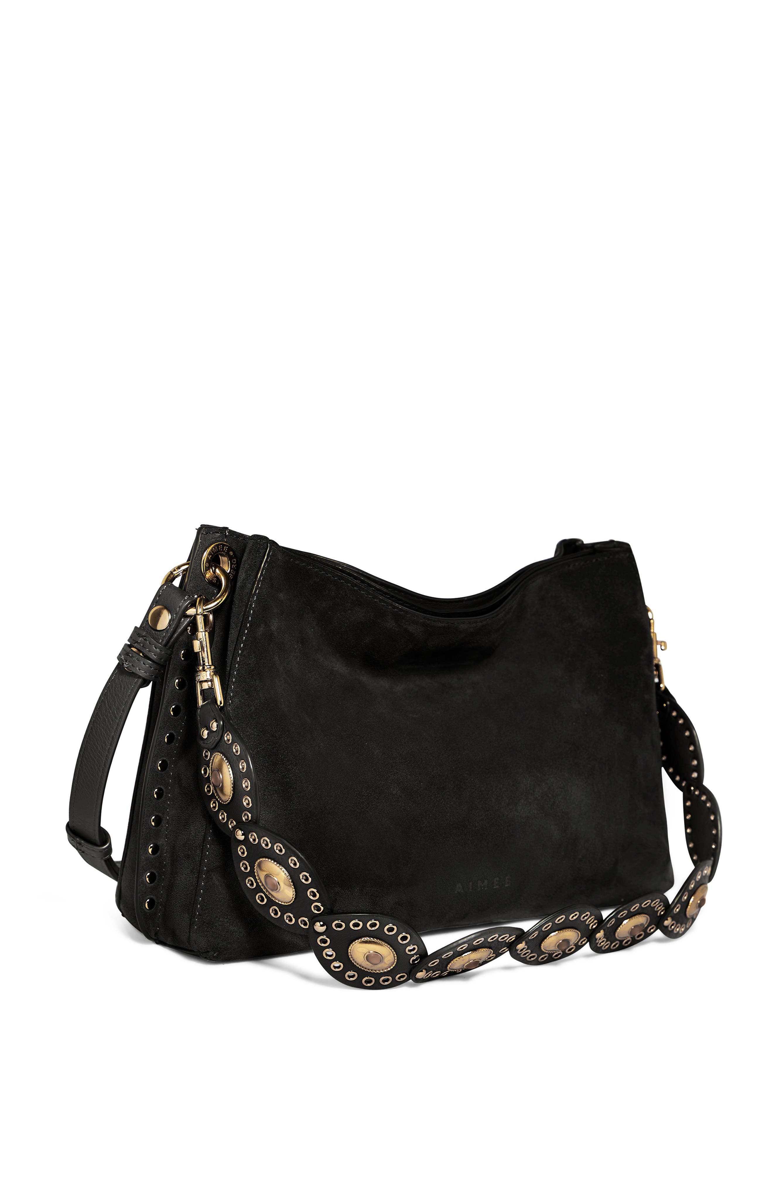 AIMEE Roma Suede Shoulder Bag, Alternate, color, Black Suede