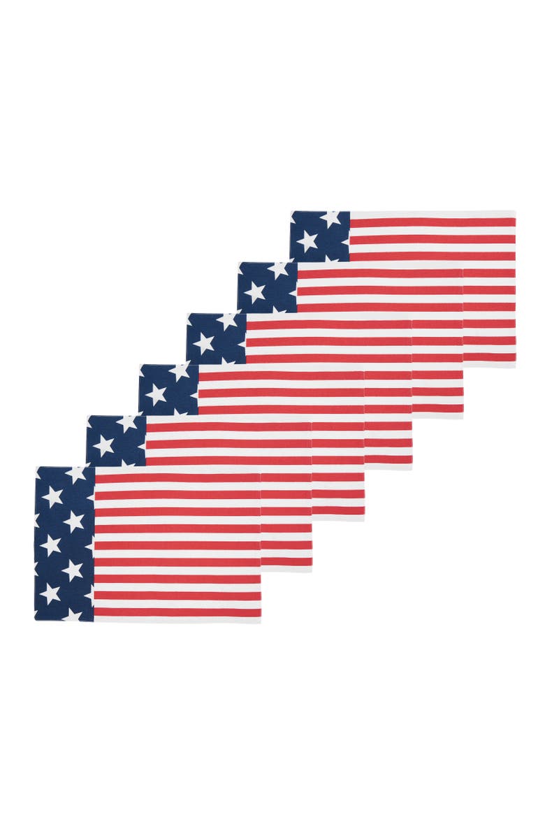 C&F Home Patriotic Stars & Stripes American Flag Cotton Tabletop Placemats Set of 6, 13" x 19", Alternate, color, Blue
