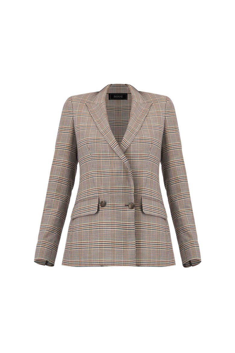 Double-Breasted Prince of Wales Blazer, Alternate, color, Multi-Brown