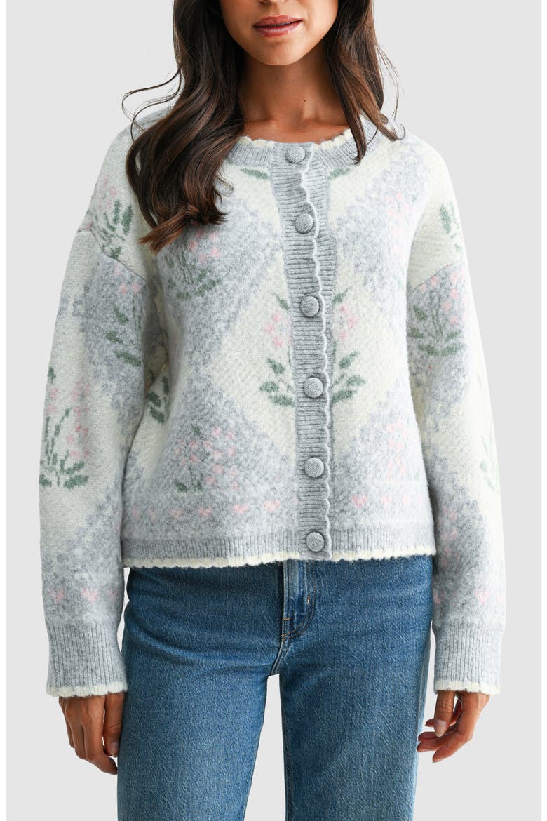 Floral Argyle Cardigan, Alternate, color, GREY CREAM