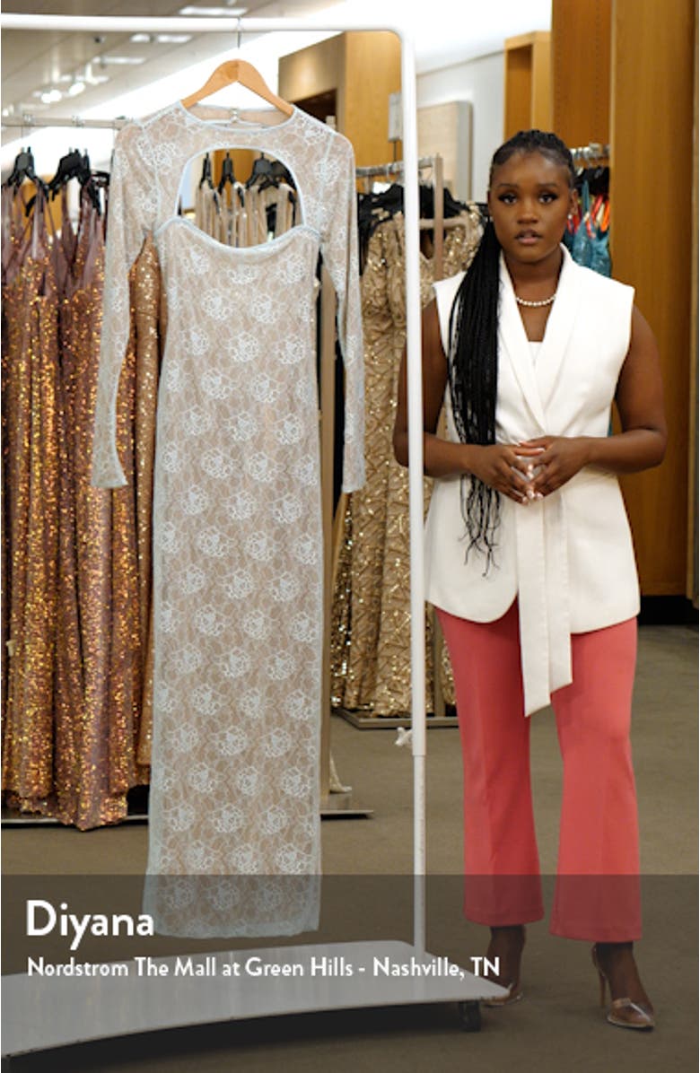 Cutout Open Back Long Sleeve Floral Lace Maxi Dress