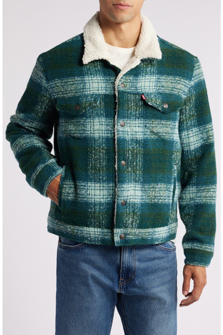 Type 3 Plaid High Pile Fleece Lined Trucker Jacket, Alternate, color, WESTIN PLAID AQUIFER