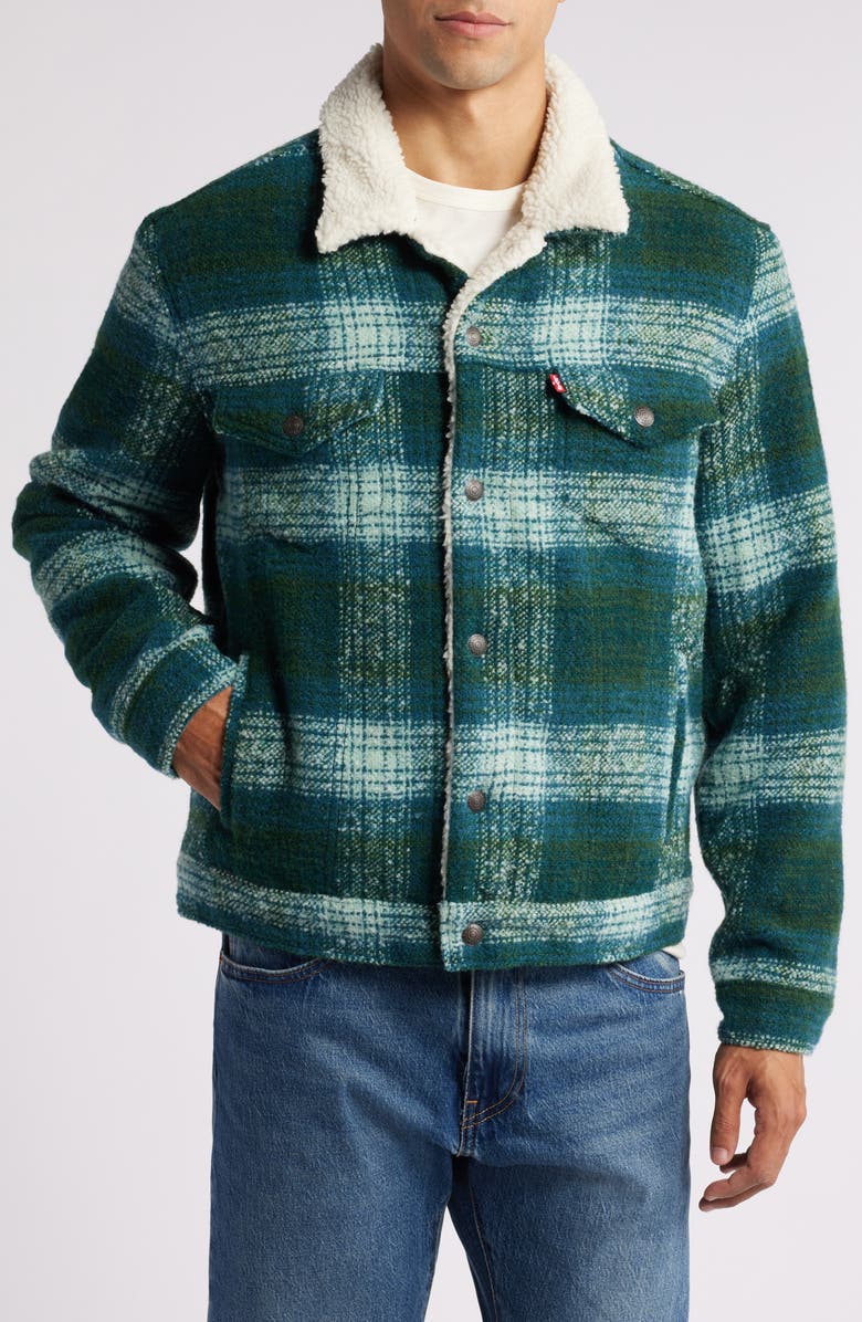 Levi's<sup>®</sup> Type 3 Plaid High Pile Fleece Lined Trucker Jacket, Alternate, color,
